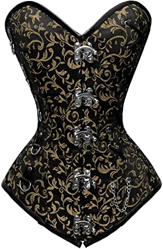 Aneta Black Gold Brocade Steel Boned Overbust Corset