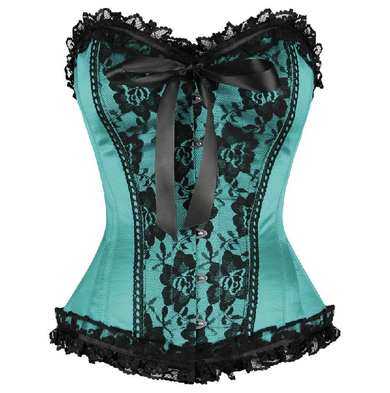 Plus Size Satin Corset And Black Frill And Net Burlesque Bustier Overbust Costume