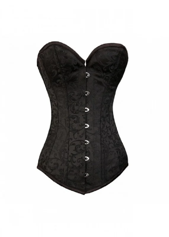 Plus Size  Black Brocade LONG Overbust Corset Waist Training Steampunk Bustier