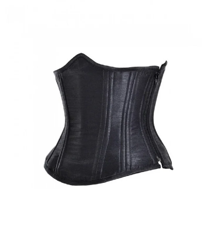 Plus Size Black Satin Side Zipper Double Bone Underbust Corset Waist Training