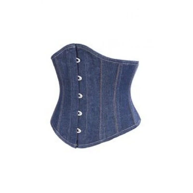 Plus Size Blue Denim Gothic Steampunk Costume Underbust Corset Waist Training