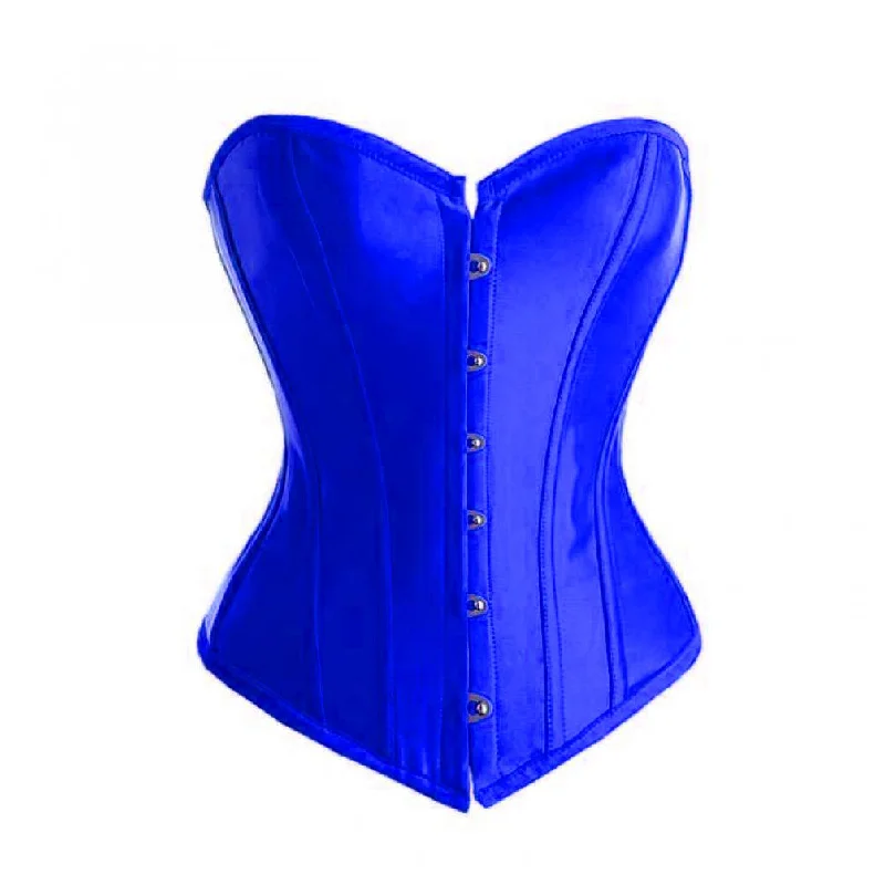 Plus Size Blue Satin Burlesque Costume Overbust Corset Waist Training Top