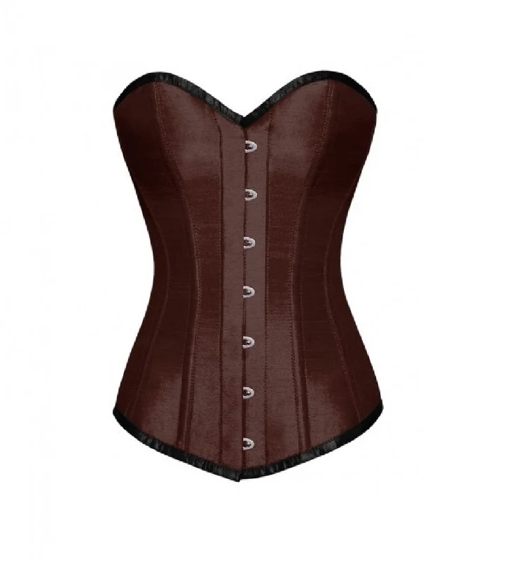 Plus Size Brown Satin Gothic LONGLINE Overbust Corset Waist Training