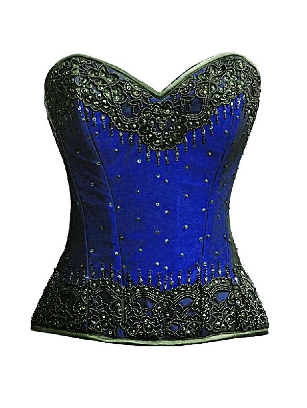 Plus Size Satin Overbust Corset And Black Handmade Sequins Gothic Bustier