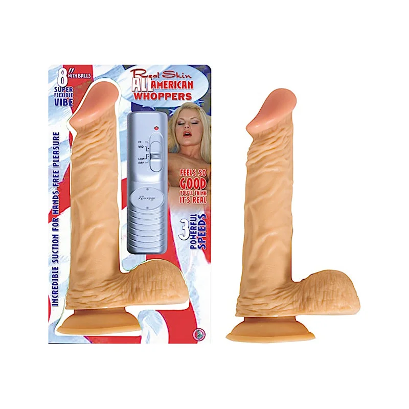 All American Whopper 8 inches Vibrating Dong, Balls Beige