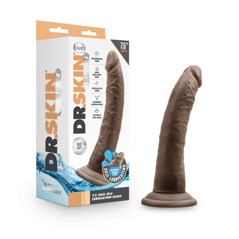 Dr. Skin Glide Realistic 7.5 in. Self-Lubricating Dildo Brown