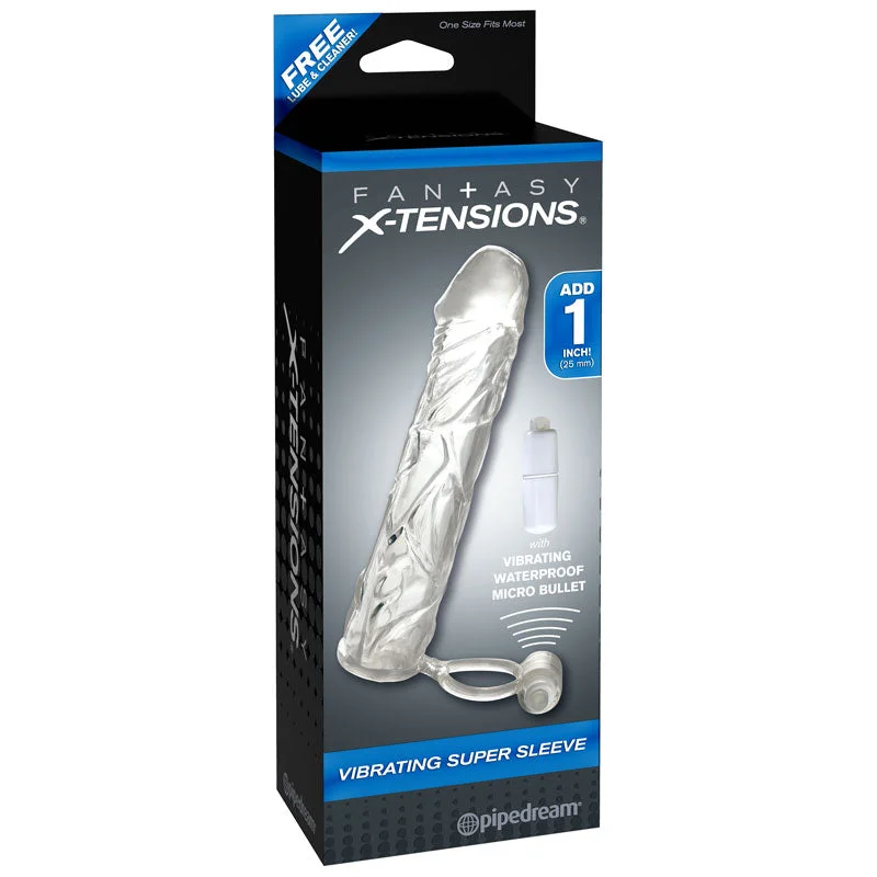 Pipedream Fantasy X-tensions Vibrating Super Sleeve 1 in. Extension With Ball Strap Clear