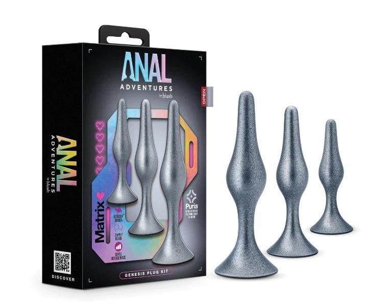 Anal Adventures Matrix | The Genesis Plug Kit: 3 Progressing Smooth Tapered Butt Plug Kit in Stellar Silver