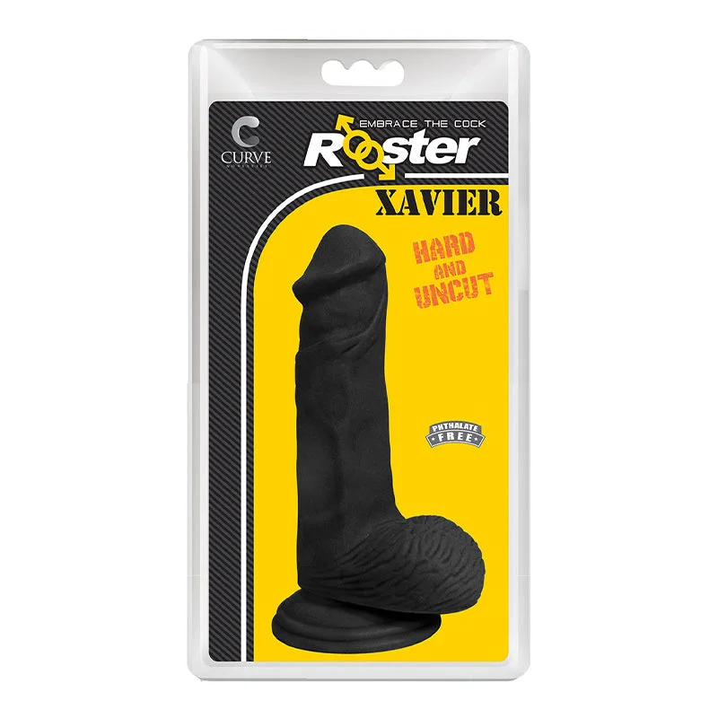 Curve Toys Rooster Xavier 6.75 in. Dildo with Balls & Suction Cup Midnight