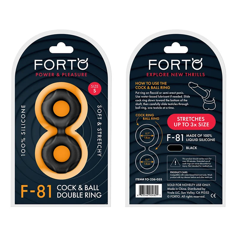 Forto F-81 Liquid Silicone Cock & Ball Double Ring Small Black