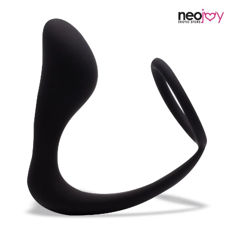 Neojoy Butt Plug Silicone Black With Cock Ring - 3.1 Inch - 8 cm