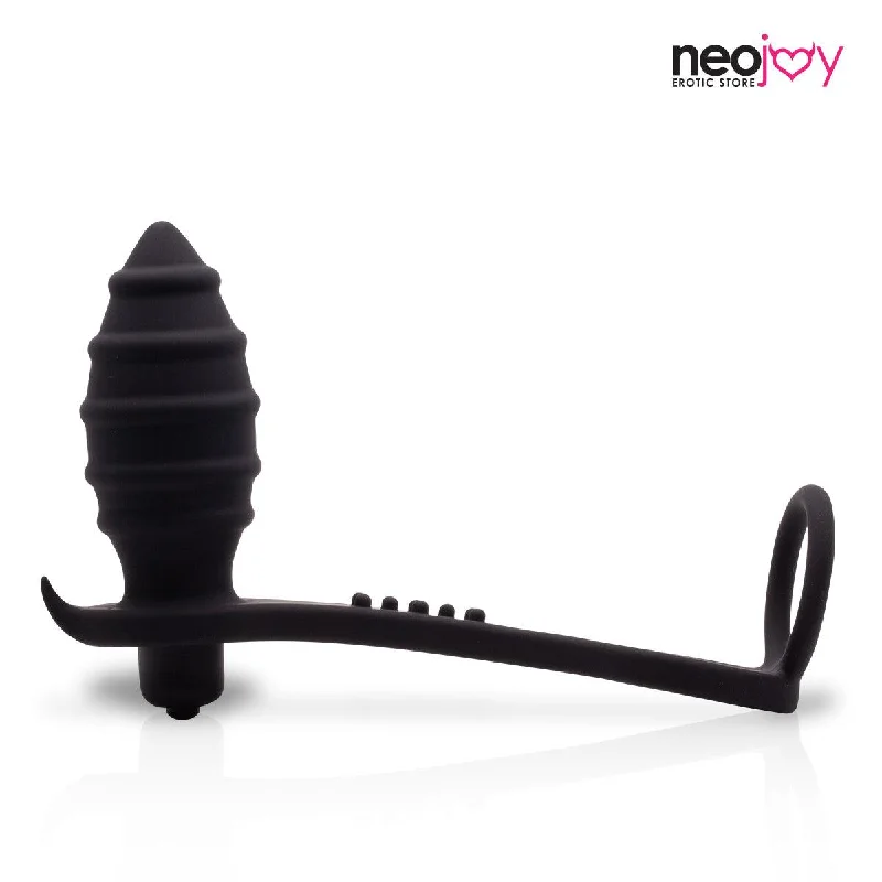 Neojoy Vibrating Plug with Cock Ring 10 Speed Functions Silicone - Black