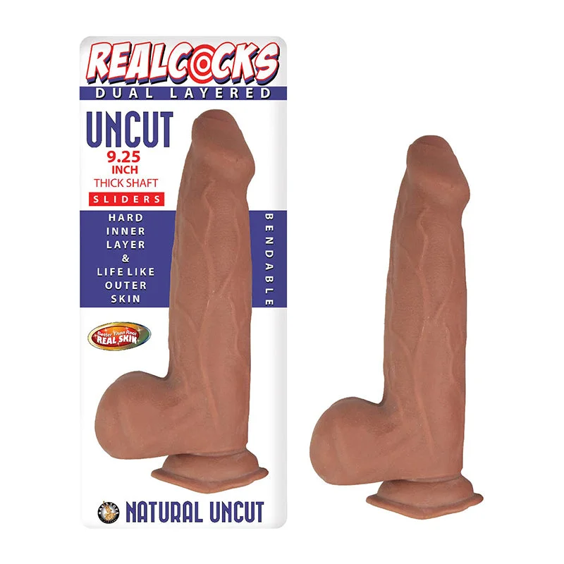 Realcocks Dual Layered Uncut Slider Thick Shaft 9.25 in. Brown