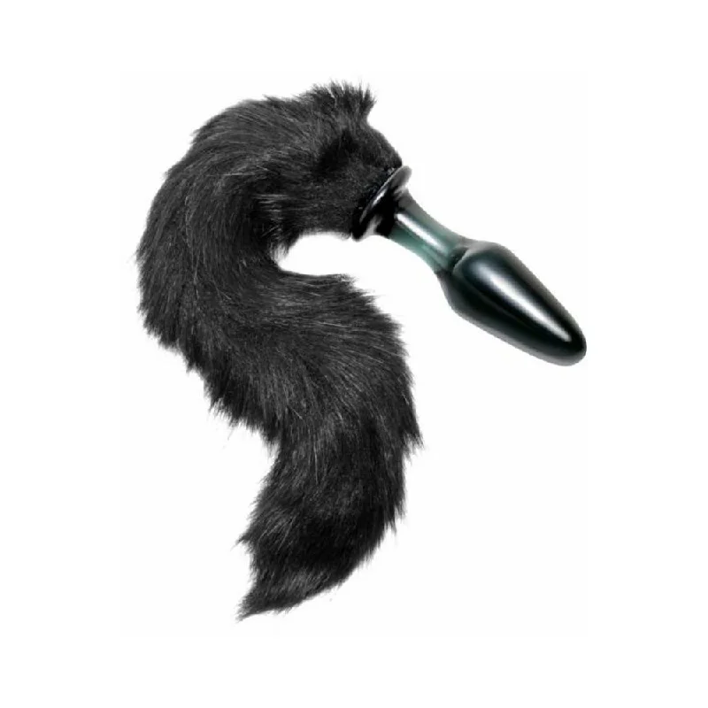 Tailz Midnight Fox Glass Butt Plug With Tail Black