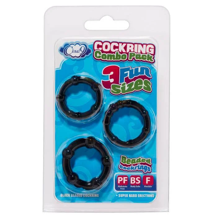 Cloud 9 Novelties Super Stretch Beaded Stay Hard Ring Combo Pack - Enhance Performance and Pleasure