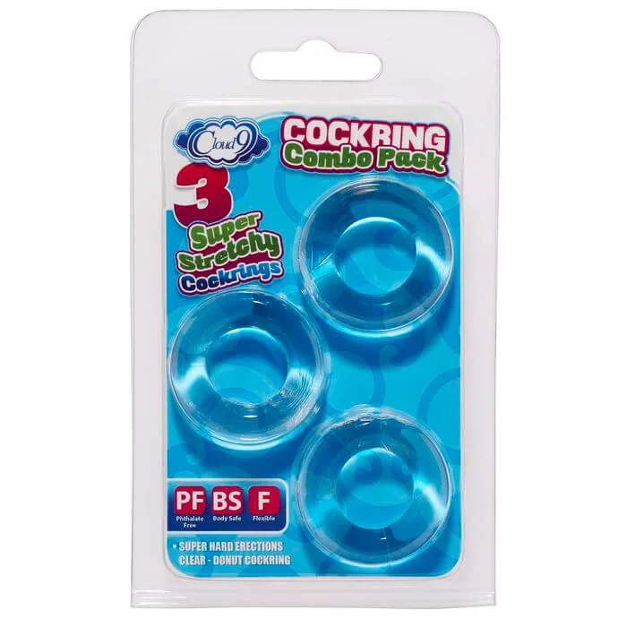 Cloud 9 Novelties Super Stretch Beaded Stay Hard Ring Combo Pack - 3 Sizes, Clear