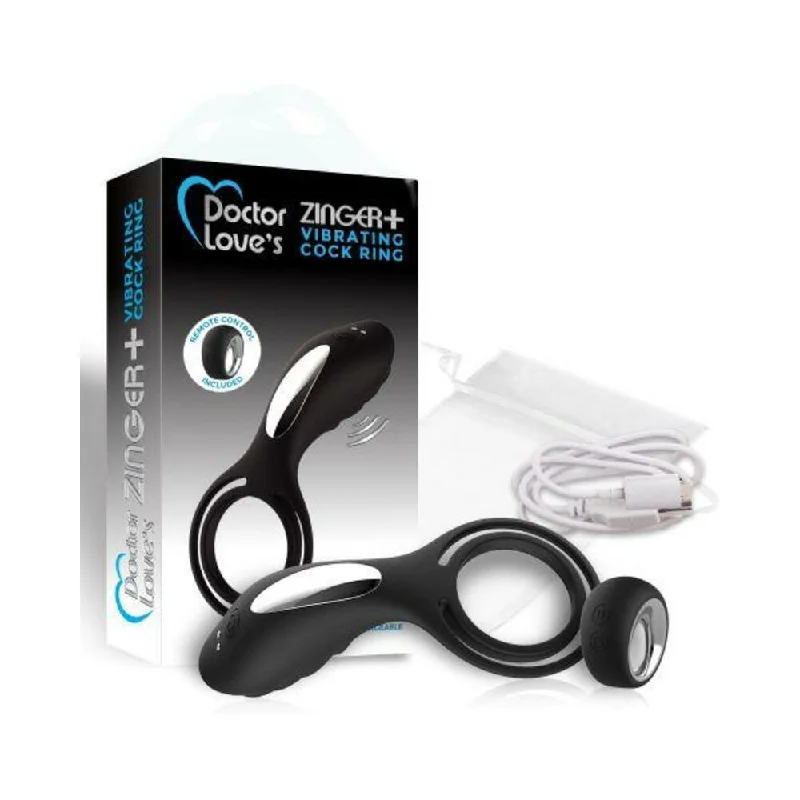 DOCTOR LOVE ZINGER+ VIBRATING RECHARGEABLE COCK RING W/ REMOTE BLACK