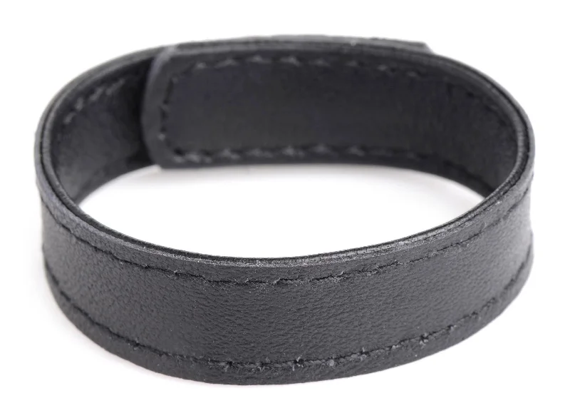 Leather Velcro Style Cockring Cock Strap - Black