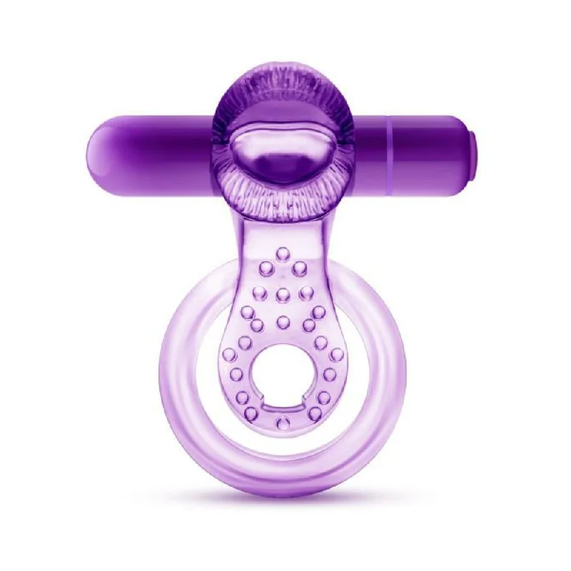 Lick It Vibrating Double Strap Cock Ring Purple