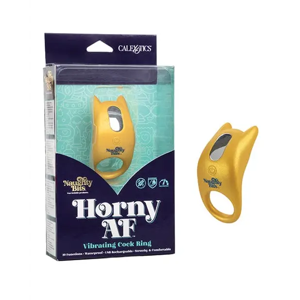 Naughty Bits Horny Af Vibrating Cock Ring - Gold