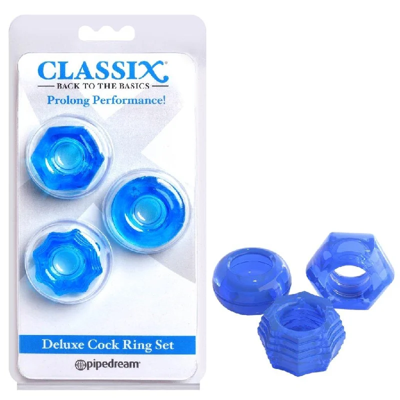 Classix Deluxe Cock Ring Set - Blue Cock Rings - Set of 2