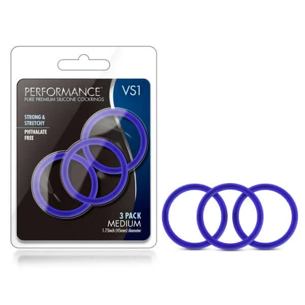 Performance VS1 Pure Premium Silicone Cock Rings Medium Indigo Blue