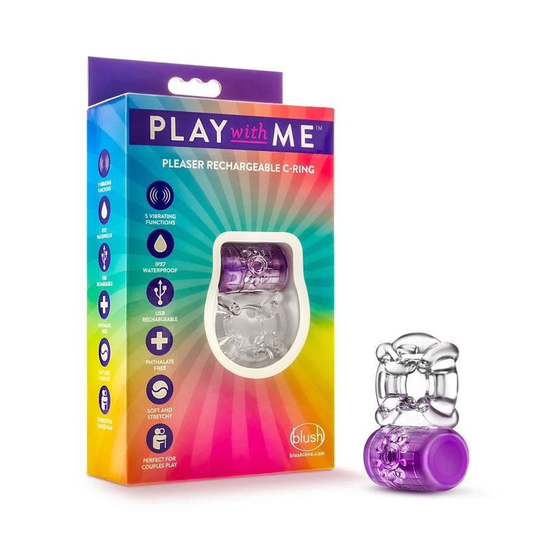 Play With Me Pleaser Rechargeable C-Ring - Purple - Purple USB Rechargeable Cock Ring - BL-31911